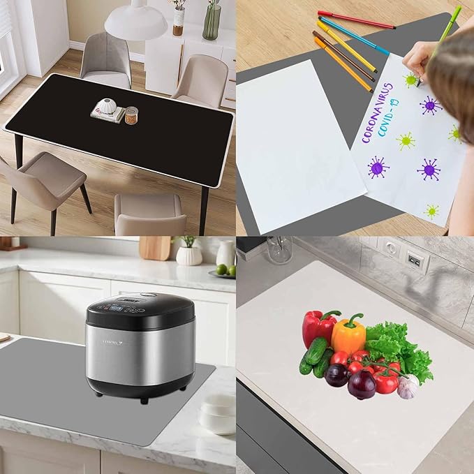 2 Pack 23.62"x15.74"(60cmx40cm) Silicone Kitchen Counter Mats, Heat Resistant Non-Slip Countertop Protector, Waterproof Nonstick Multipurpose Mat, Black