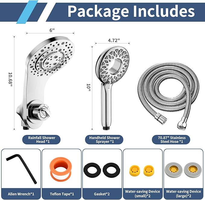 KAIYING Magnetic Rain Shower Head with Handheld Spray Combo, High Pressure Magnetix Dual Shower Head with 9 Spray Modes, Bathroom Big Modern Waterfall Showerhead with 5 Settings (Chrome)