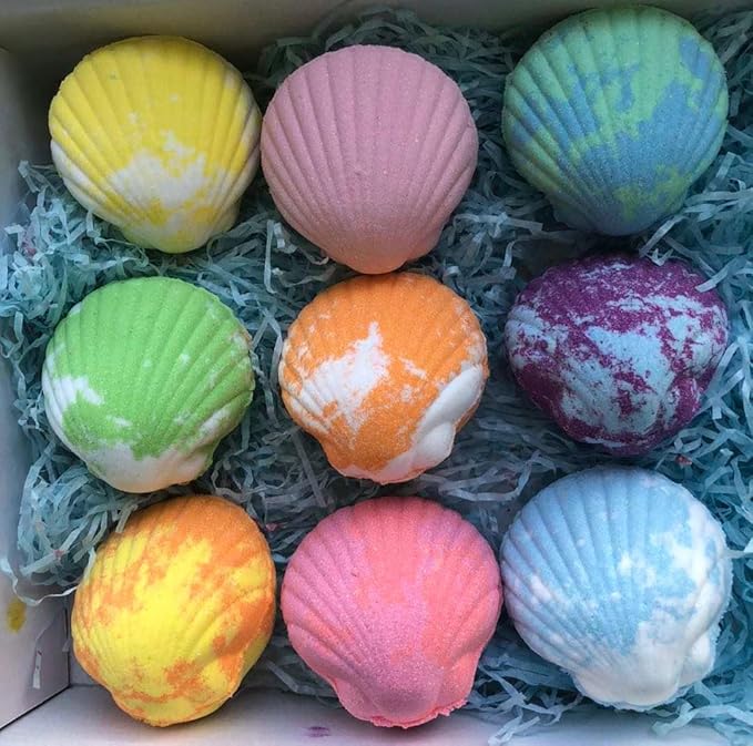 Handmade Bath Bomb Gift Set with Toys Inside, 9 Pack Organic Bath Bombs for Kids, Birthday Gift for Girls, Bubble Bath Fizzy with Natural Shea and Coconut Butter, Little Mermaid Toys