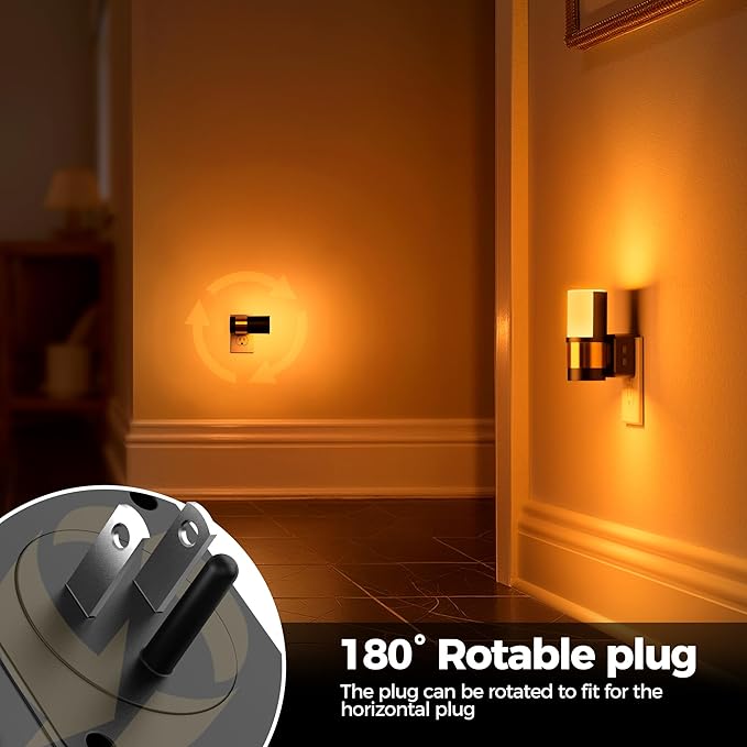 Briignite Night Lights Plug into Wall, 2 Pack Dimmable 3CCT Night Light for Kids, Amber/3000K/5000K Adjustable NightLights Plug in, 360° Rotation, Dusk to Dawn Sensor, Nightlight for Bedroom Hallway