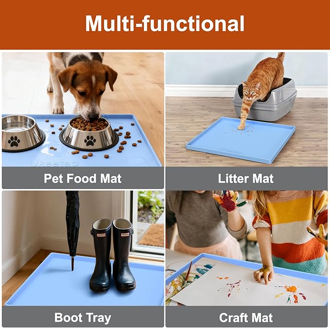 22" x 19" Heavy Duty Waterproof Silicone Mat with Raised Edge, Under Sink Mat for Kitchen & Bathroom, Kitchen Cabinet Liner, Multi-Purpose for Storage & Protection, Blue