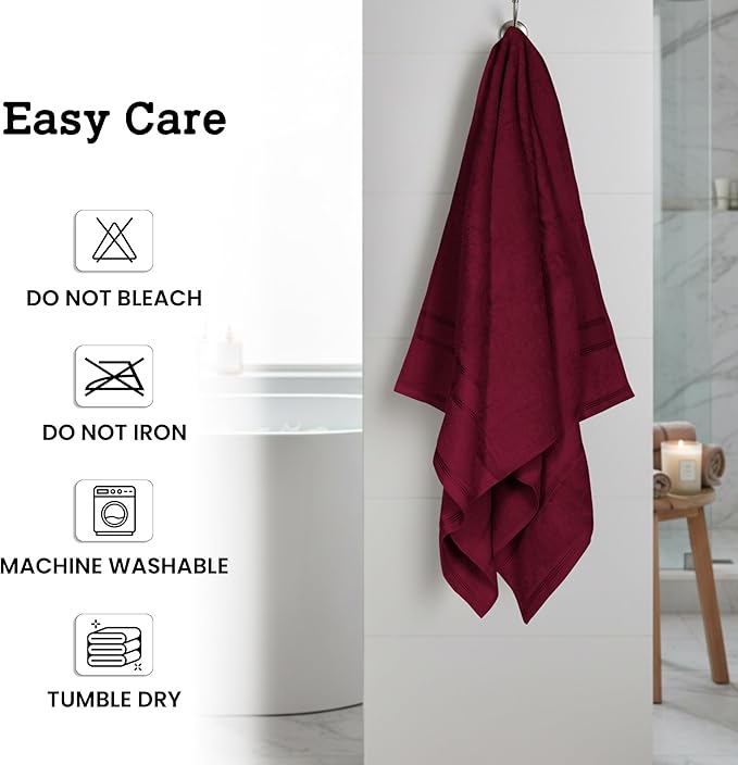 Casa Lino Burgundy Bath Towels Set of 4 (54" x 27") - Large Bathroom Towel Set - 100% Cotton Towels for Bathroom - Highly Absorbent & Quick Dry Bath Towel Multipack - New Apartment Essentials