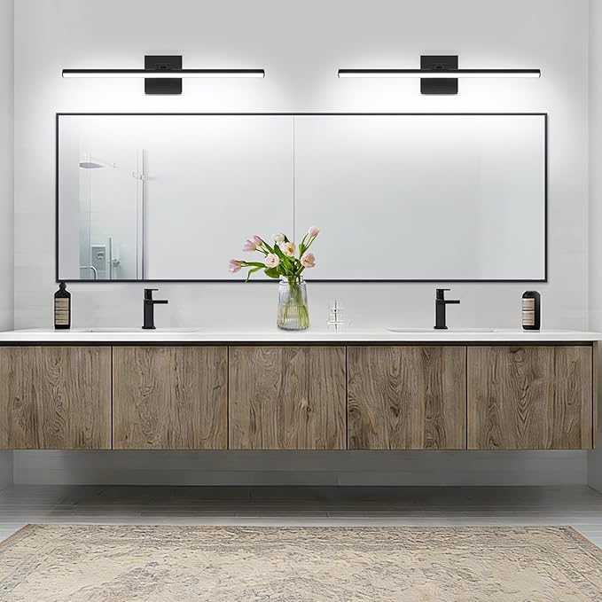 24 Inch LED Bathroom Vanity Light (Cool White 6000K), Black Modern Bathroom Light Fixture Over Mirror, Vanity Light Bar with Angle Adjustable