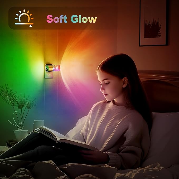 JandCase Night Lights Plug into Wall,Rose Carved Night Light for Girls, 3000K+RGB 10-Color LED Nightlight with Dusk to Dawn Sensor, 10/50/100LM Adjustable Brightness for Birthday Home Decor