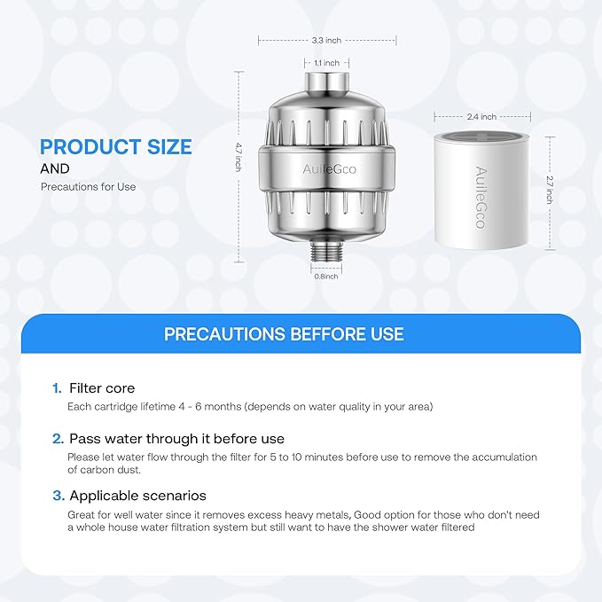 25 Stage High Output Shower Filter, Improves Skin, Hair & Nails - Chlorine, Hard Water Filter, Chrome Plated, 1 Setting, Includes Cartridges