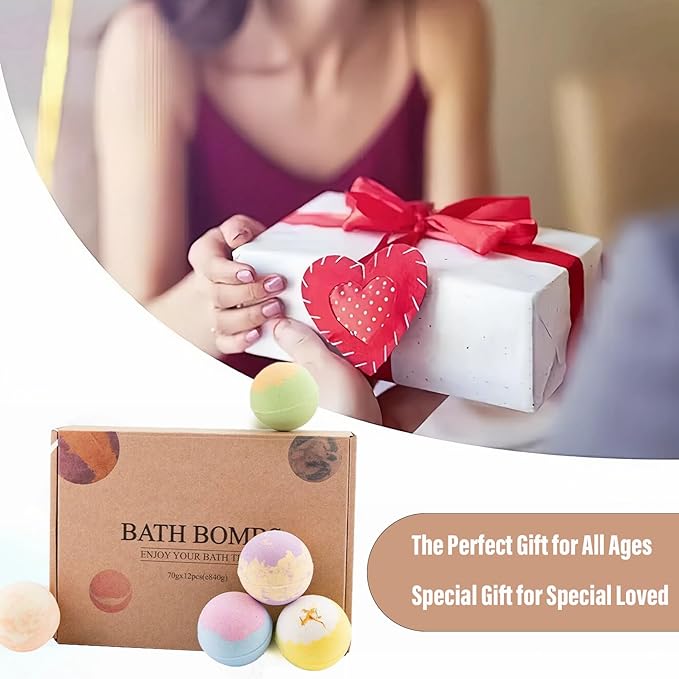 Bath Bombs Gift Set with Natural Essential Oils for Women – Aromatherapy Holiday Gifts Ideas. 12 Pcs Christmas Bath Bombs Gifts for Women Men and Teen