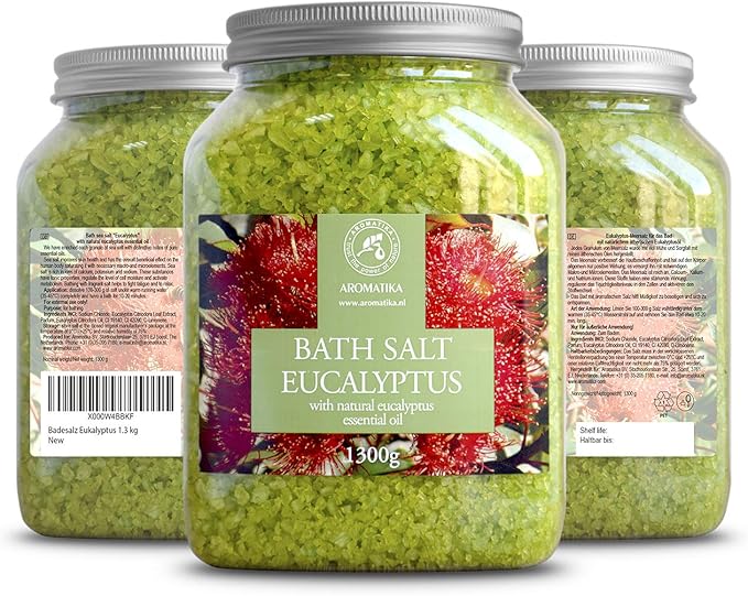 Sea Salt Eucalyptus with Natural Eucalyptus Essential Oil 46 Oz - Eucaliptus Bath Salts - Best for Good Sleep - Stress Relief - Beauty - Relaxing - Bathing - Body Care