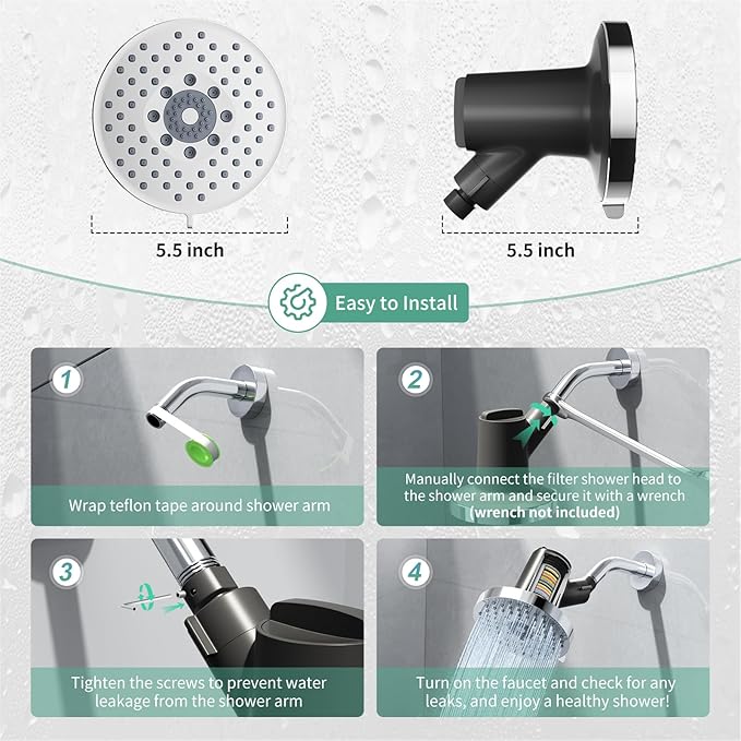 SR SUN RISE Filtered Shower Head with Filters- High Pressure Rain Shower Head,with 20-Stage shower Filter,6 Spray Modes for Hard Water Softener, Remove Chlorine & Heavy Metals (Chrome,5.5 Inch Round)