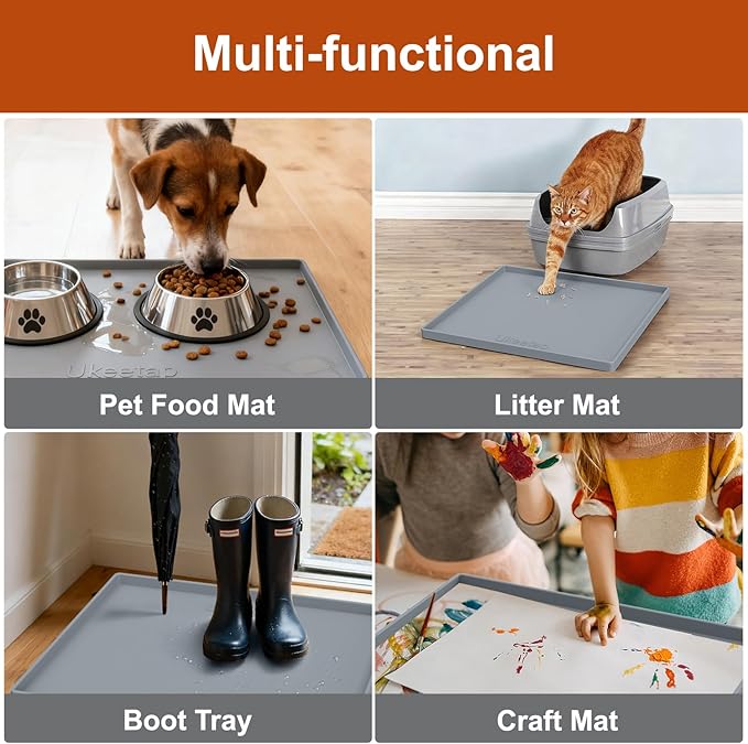 22" x 19" Heavy Duty Waterproof Silicone Mat with Raised Edge, Under Sink Mat for Kitchen & Bathroom, Kitchen Cabinet Liner, Multi-Purpose for Storage & Protection, Gray