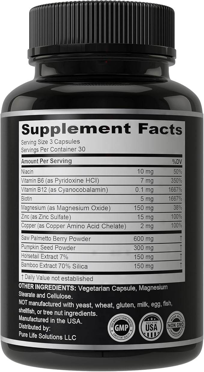 11-in-1 Vegan Hair Growth Vitamins for Thinning & Brittle Hair – Advanced Vitamin Complex with 5000mcg Biotin, Pumpkin Seed, Zinc. Supports Thicker, Healthier-Looking Scalp for Women & Men