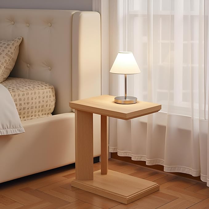 C Shaped End Table for Couch, 23.2'' High Small Side Table 2-Tier C Shaped Sofa Table for Small Narrow Spaces, Modern Nightstand for Bedroom, Living Room, Apartment, Home Office, Oak