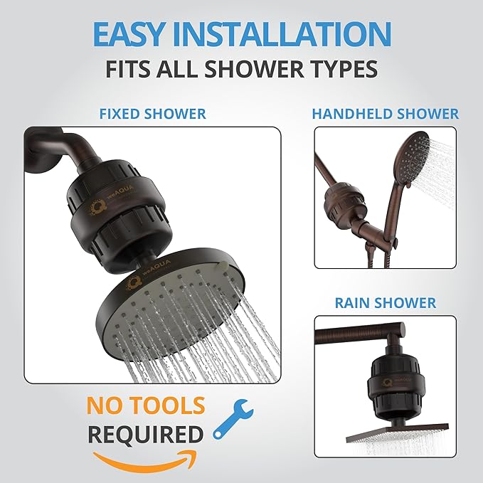 WeAQUA Heavy Duty NO BS Shower Filter – 99% Removal for Hard Water, Chlorine, Fluoride, Heavy Metals, Micro-life, Organics and More (Oil Rubbed Bronze)