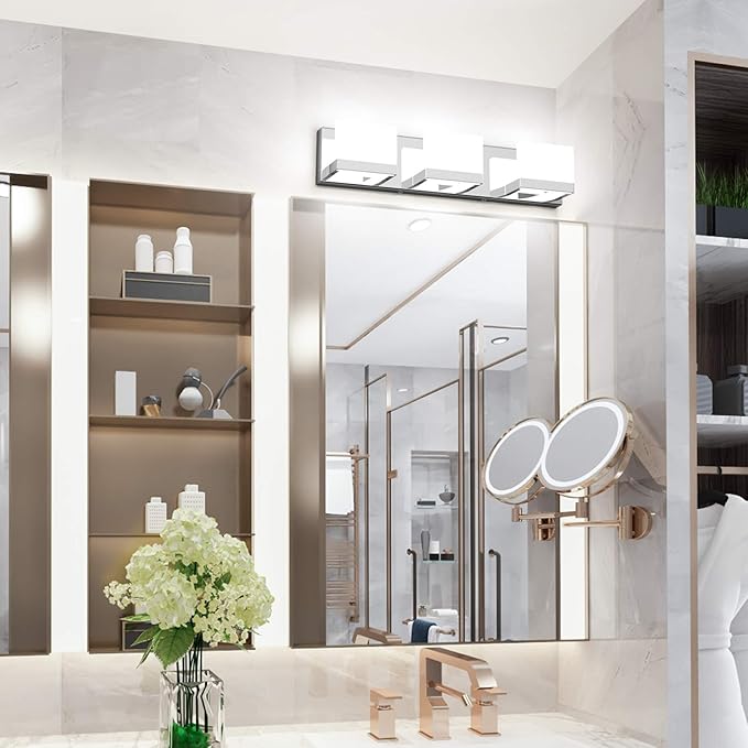 Tipace 3 Lights Dimmable LED Modern Vanity Lights for Bathroom, Chrome Bathroom Wall Light Fixtures Over Mirror (White Light 6000K)