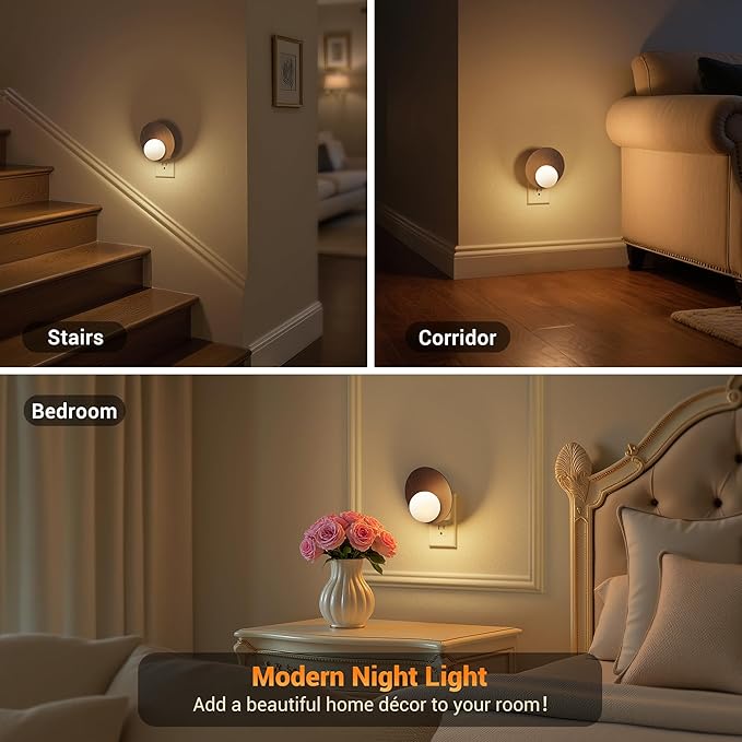 JandCase Night Lights Plug Into Wall, Plug in Night Light, 3000K Warm White, Dusk to Dawn Sensor, Brightness Adujstable Nightlight for Adults, Bedroom, Bathroom, Hallway