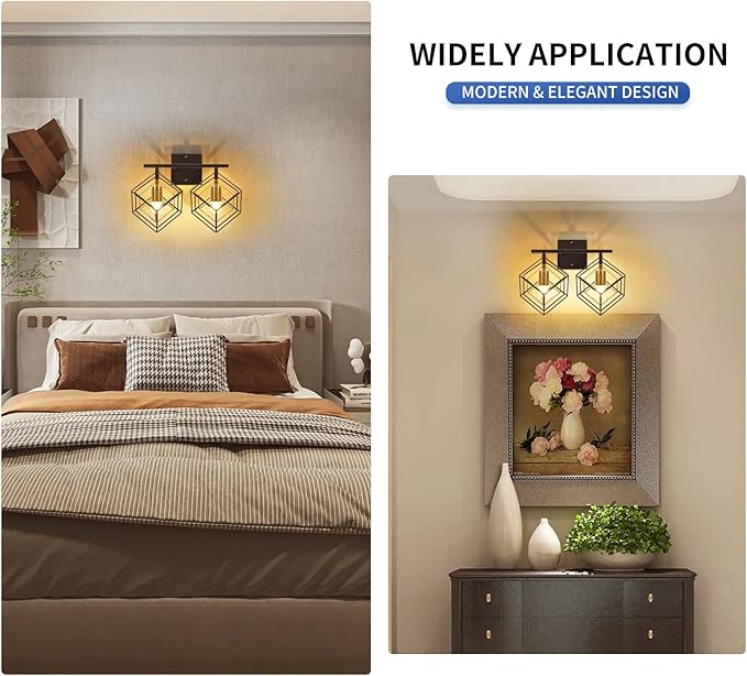 Bathroom Vanity Light with 2 Bulbs Bathroom Light Fixtures Over Mirror with 2 Rotatable Cube Shades Modern Wall Mounted Matte Black