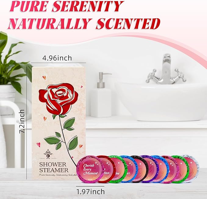 10 Rose Scented Shower Steamers – Luxe Aromatherapy Gift Set for Girls, Wives & Moms, Perfect Mother's Day Surprise