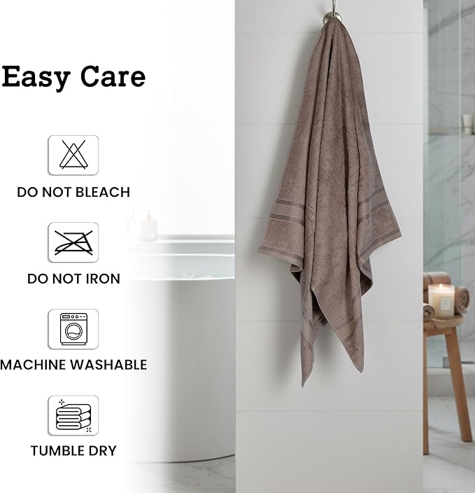 Casa Lino Brown Bath Towels Set of 4 (54" x 27") - Large Bathroom Towel Set - 100% Cotton Towels for Bathroom - Highly Absorbent & Quick Dry Bath Towel Multipack - New Apartment Essentials