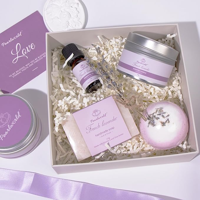 Lavender Spa Set for Women, Bath Set Self Care for Women, Nourishing 7 Piece Home Spa Set, Birthday Gift and a Gift For Mom
