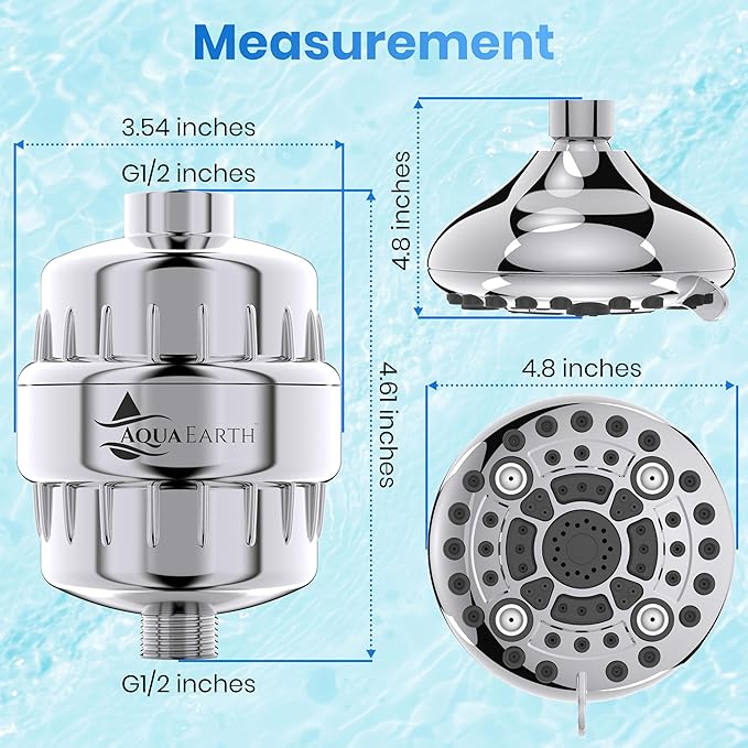 Aqua Earth Filtered Shower Head Gift Edition High Pressure Shower Filter Hard Water Remove Chlorine Harmful Substances Coconut Shell Activated Carbon Reduce Heavy Metals Other Sediments Vitamin C