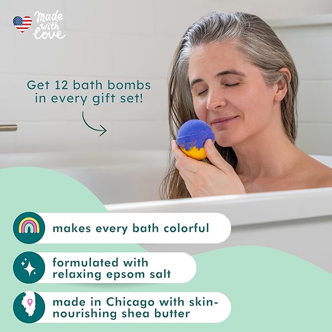 Anovina 12XL Bath Bombs for Women & Kids, Spa Gifts with Essential Oils, Relaxation & Stress Relief, Aromatherapy Bath Products, Made in USA Gift Set, Natural Scented Bath Bombs for Men - 12 Pack