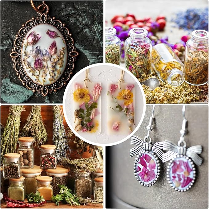 40 Bags Natural Dried Flowers Kit, Natural Dried Herbs with 2 Mesh Drawstring Bag for Soap,Candle,Resin Jewelry Making,Bath,Nail - Rose Petals,Rosebuds,Lilium,Jasmine,Don't Forget Me and More