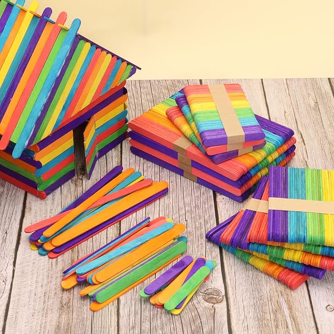 300PCS Colored Sticks for Craft, 3 Sizes (2.5",4.5",6") Colorful Rainbow Popsicle Wooden Sticks Bulk for Home Decoration Project Kid Classroom Art DIY Craft Supplies School Activities