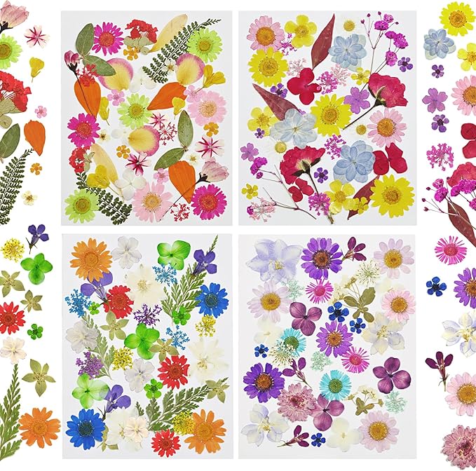 150 Pcs Pressed Flowers Bulk Dried Flower for Crafts, Dried Wildflowers Leave Natural with Tweezer for Resin Mold Scrapbooking Nail Soap Making DIY