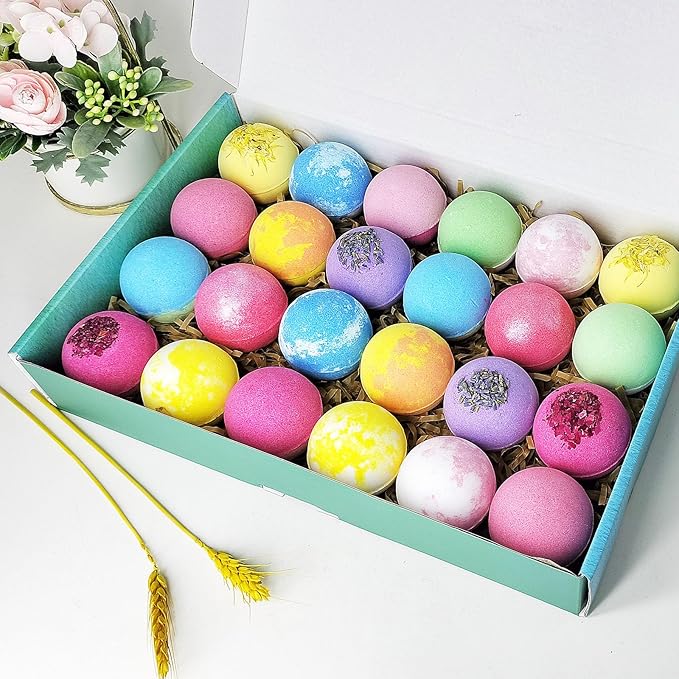 Dry Skin Moisturizer Bath Bombs Gift Set 24, with Relaxing Scents Made from Essential Oils for Bubble and Spa Bath, Handmade Christmas Gifts for Her/Him, Wife, Girlfriend