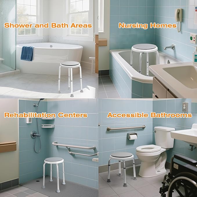 360° Swivel Shower Seat, FSA/HSA Eligible, 6-Height Adjustable Bath Stool with Non-Slip Seat & Rubber Tips, Easy Assembly, Ideal for Seniors, Handicap, Pregnant – 350 lbs Capacity