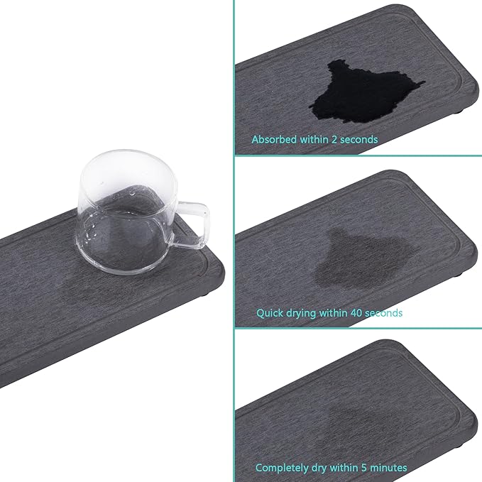 2 Pcs Water Absorbing Stone Trays, Kitchen/Bathroom Sink Soap Dish, Diatomite Tray Used for Hand Soap & Cosmetic Bottles in The Modern Home, 4" W x 8.3" L, Dark Gray