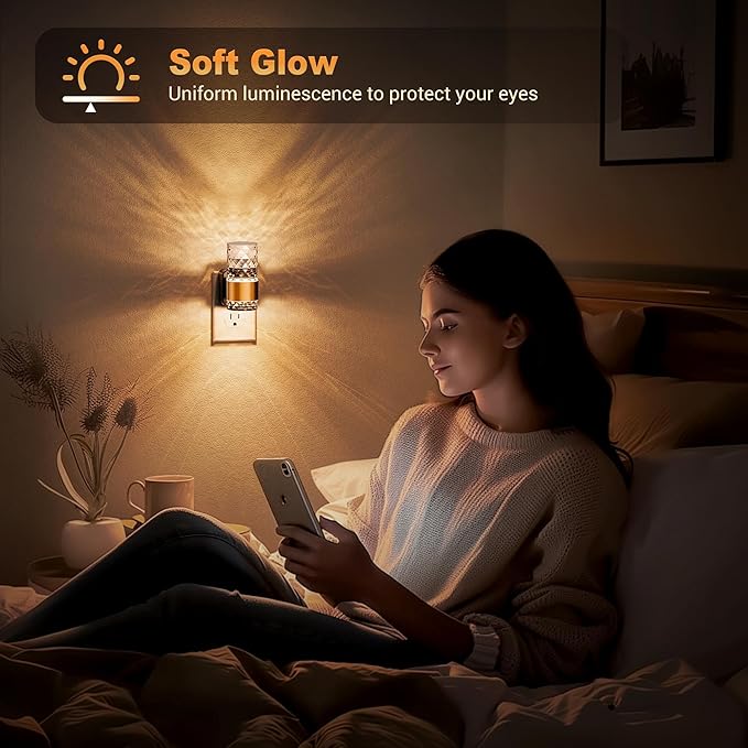 JandCase Night Lights Plug into Wall,2 Pack Color Changing Night Light for Kids, 3000K+RGB 10-Color LED Nightlight with Light Sensor, 10/50/100LM Adjustable Brightness for Rooms Home Decor