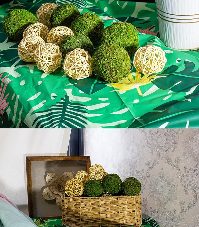 22 Pack Moss Balls 8pcs 3.2"/ 2.3" and Wicker Rattan Balls 6pcs 2.2" for Bowls Decorative Balls Filler for Centerpiece Home Tabel Decor