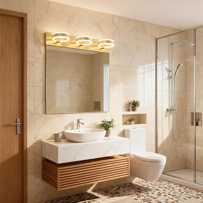 LED Bathroom Light Fixtures, 24inch Gold Vanity Lights, Modern 3 Light Acrylic Wall Sconces, 350° Rotatable Wall Lighting Fixture Over Mirror