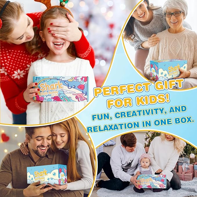Shark Bath Bombs for Kids with Surprise Fishing Toy Set, 8 Fun Exploding Bath Balls & 9 Fishing Toys, Natural Handmade Organic Bubble Bath Fizzies, Ideal Birthday Holiday Christmas Gift for Boys Girls