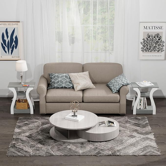 End Table with Charging Station, Side Table with USB Ports and Outlets, 3 Tier Nightstand Sofa Table for Small Spaces, Beside Table with Storage Shelf for Living Room, Bedroom