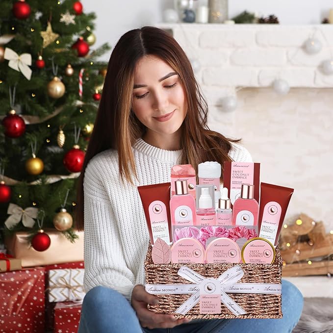 Gift Baskets for Women, Spa Gifts for Women - 17pcs Coconut Spa Gift Set with Body Lotion, Bubble Bath, Relaxing Bath Set, Birthday Christmas Gifts for Her