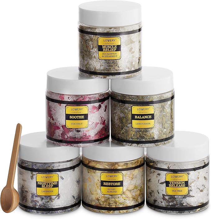 Gifts for Women Who Have Everything, Epsom Bath Salts Gift Basket Set, Relaxing Self Care Salt W/Essential Oil, Christmas Gifts for Mom, Lavender, Eucalyptus, Lemon, Coconut, Tea Tree, Honey Almond