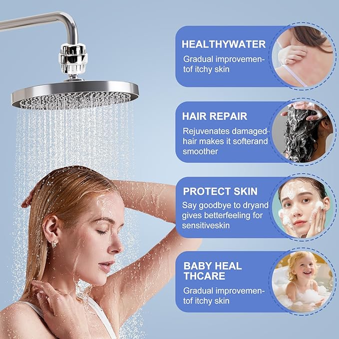 18-Stage Filtro Para Ducha De Baño Shower Filter To Remove Toxic Chemicals Relieve Skin Itching Remove 99.9% Of Shower Head For Hard Water 2 Replacement Cartridges, Polished Chrome