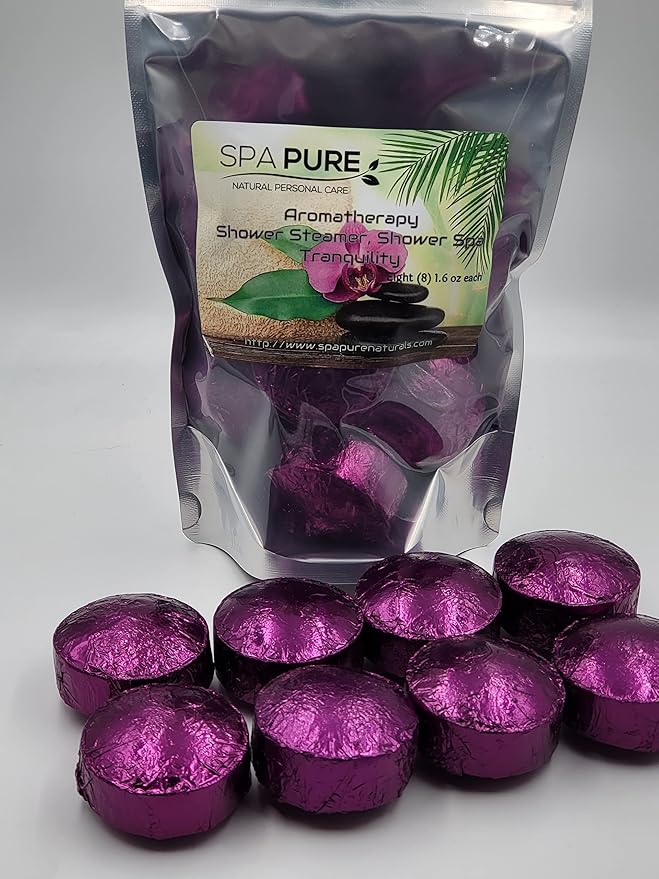 Spa Pure Tranquility Shower Steamers: Aromatherapy Shower Bombs Made in USA with 100% Natural/Organic Essential Oils - Transform Your Shower (8 Count) Pack of 1