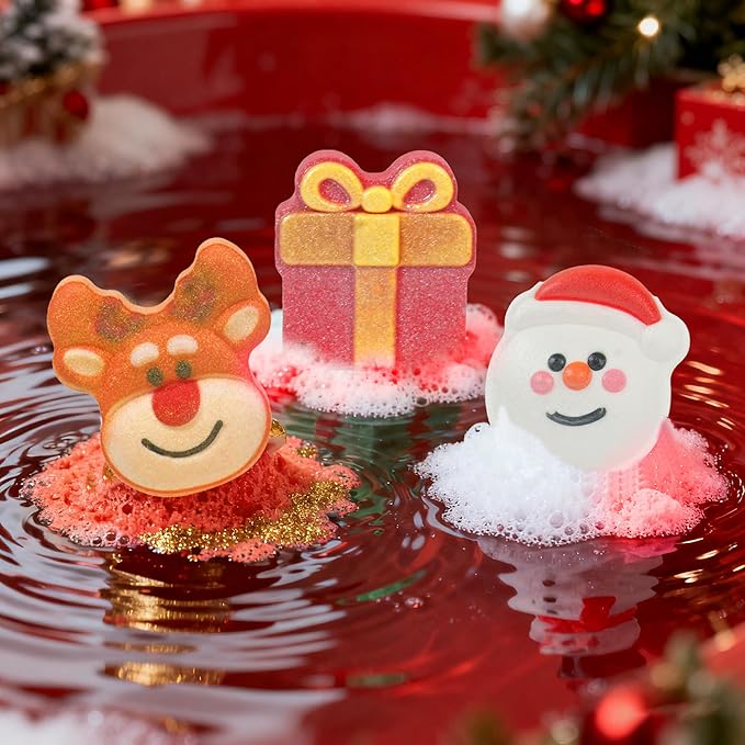 Christmas Bath Bombs for Kids & Women, Handmade Bath Bomb Gift Set of 12 Festive Shapes, Perfect Stocking Stuffers for Teen Girls & Boys, Skin Care Bathbombs as Christmas Gifts for Kids