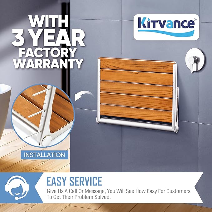 Updated 20" Folding Teak Shower Seat Wall Mounted, Fold Down Shower Bench Teak Wood, Foldable Teak Shower Seat 400 lbs Capacity, Waterproof Wall-Mounted Shower Chair for Elderly & Disabled