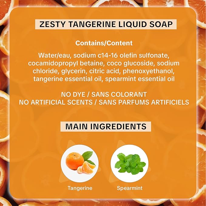 Luxury Liquid Hand Soap Refill - Natural Scented Hand Wash - Gentle Hand Soap with Essential Oils & Aloe Vera - Moisturizing Handwash for Bathroom and Kitchen - Zesty Tangerine Scent, 33.8 fl oz