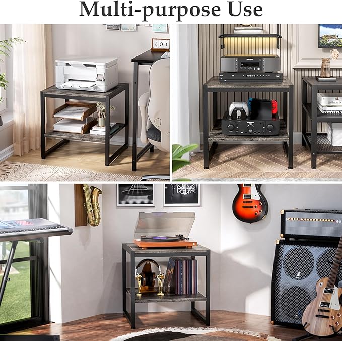 Homieasy End Table, 20 Inch Square End Table, Mini Fridge Stand with 2-Tier Storage Shelves, Industrial Wood Side Tables for Living Room, Black Oak