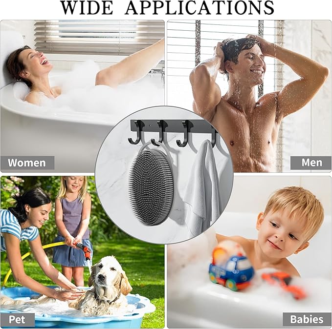 2 Pack Silicone Body Scrubber for Shower - Soft & Gentle Loofah Alternative for Sensitive Skin, Quick-Drying & Hygienic Body Wash Scrubber Brush for Men, Women & Kids (Black & Gray)