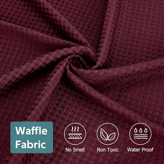 3 in 1 Shower Curtain Set, Waffle Shower Curtain and Liner Set with 12 Double Sided Shower Curtain Hooks, 258GSM Luxury Weighted Cloth Shower Curtains for Bathroom, 72 W x 72 H, Burgundy