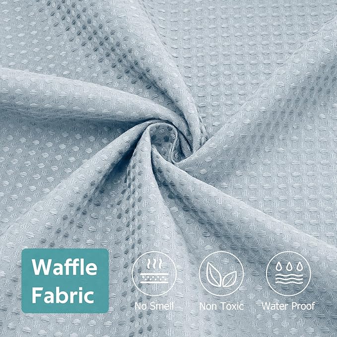 3 in 1 Shower Curtain Set, Waffle Shower Curtain and Liner Set with 12 Double Sided Shower Curtain Hooks, 258GSM Luxury Weighted Cloth Shower Curtains for Bathroom, 72 W x 72 H, Fog Blue