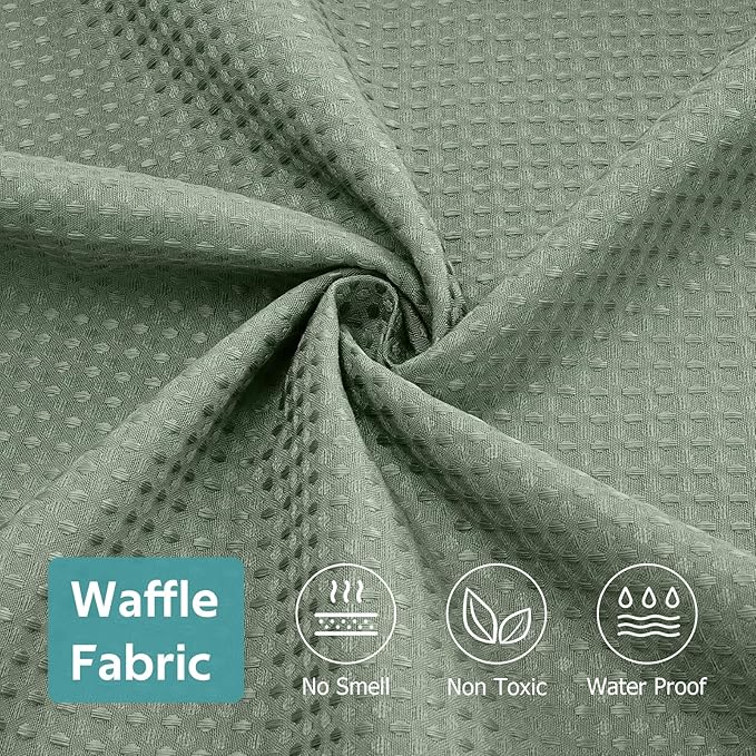 3 in 1 Shower Curtain Set, Waffle Shower Curtain and Liner Set with 12 Double Sided Shower Curtain Hooks, 258GSM Luxury Weighted Cloth Shower Curtains for Bathroom, 72 W x 84 H, Sage Green