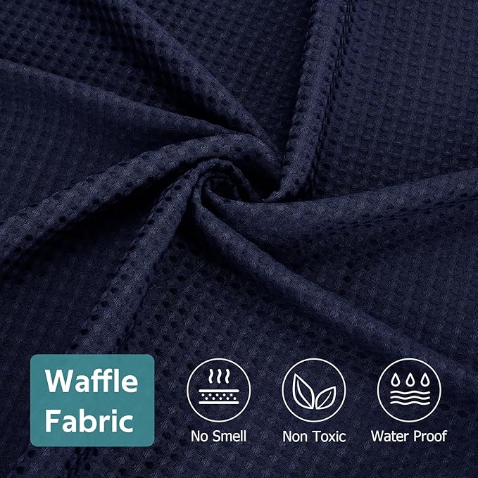 3 in 1 Shower Curtain Set, Waffle Shower Curtain and Liner Set with 12 Double Sided Shower Curtain Hooks, 258GSM Luxury Weighted Cloth Shower Curtains for Bathroom, 72 W x 84 H, Navy Blue