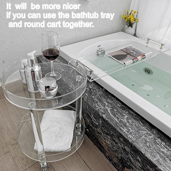 31" Silver Handles Luxury Bathtub Tray Caddy for Bath tub Table Tray with Silver Handles for Bathroom Bath Accessories Storage Organizer tub Tray