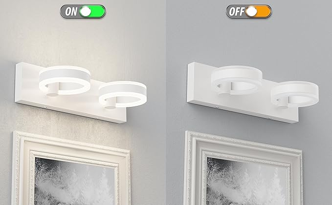 LED Bathroom Light Fixtures,15inch White Vanity Lights, Modern 2 Light Acrylic Wall Sconces, 350° Rotatable Wall Lighting Fixture Over Mirror